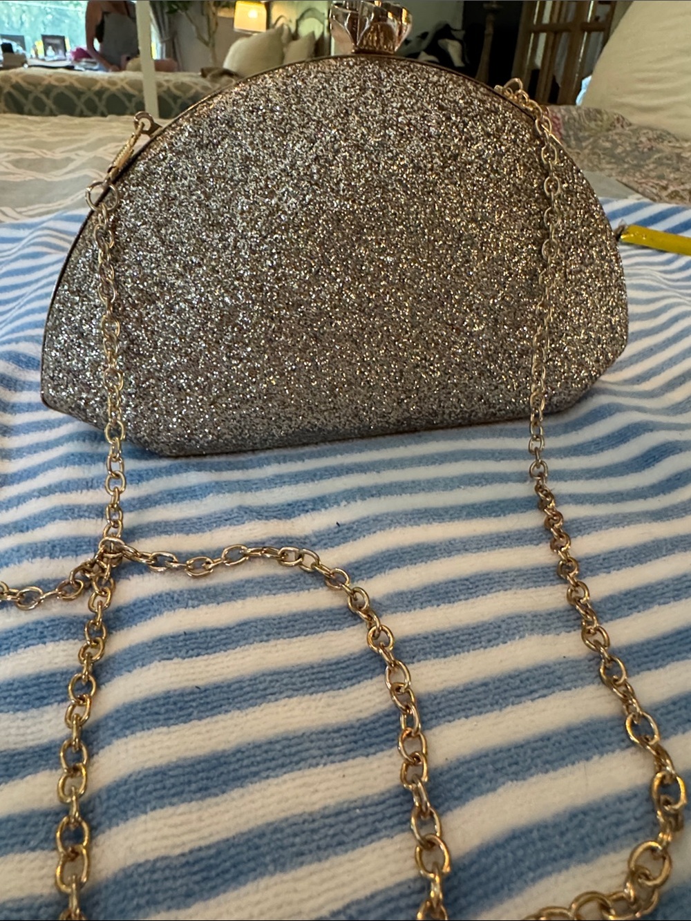 Gold Glitter Dome Crossbody Bag with Chain Strap NWOT